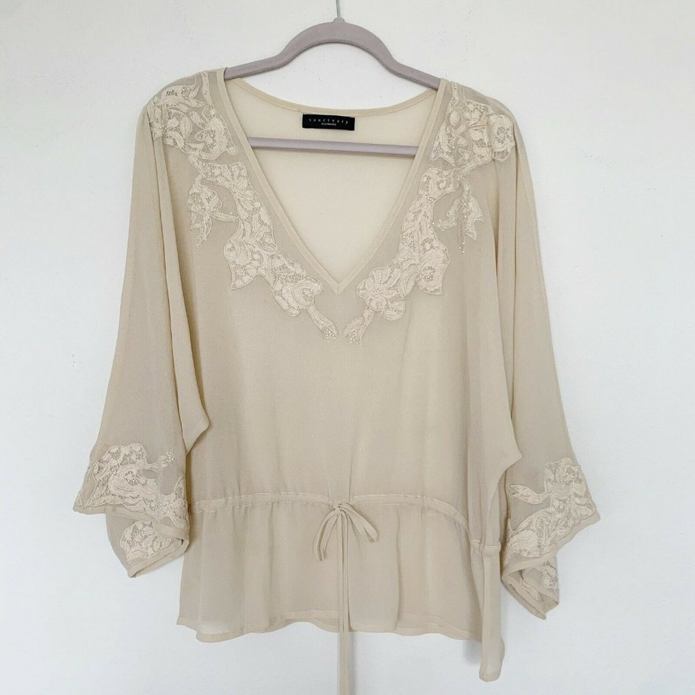 ANTHROPOLOGIE SANCTUARY MEDIUM Embroidered BLOUSE
